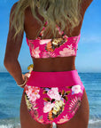 Bikini with contrasting floral pattern and split