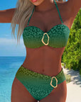 Halter Neck Swimsuit with Leopard Print and Gradient