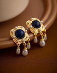 Royal Blue Pearl Chandelier Earrings