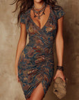Zaya™ | Retro Paisley Print Ruched Bodycon Mini Dress