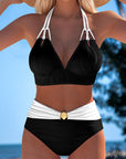 Lily | High Waisted Double Strap Swimsuit with Contrast Color