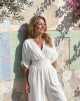 Emene | Draped V Neck Wide Leg Relaxed Jumpsuit
