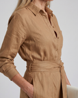 Jovie | Long Sleeve Button Front Wide Leg Jumpsuit