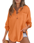 KATHRYN™ – Casual Lightweight Button V Neck Tunic Blouse