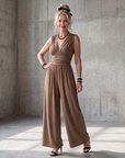 Vincenza | Deep V Waist Defined Wide Leg Jumpsuit