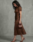 Theodora | Pleated Waistline Stripe Midi Dress