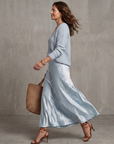 Luciana | Bias Fall Satin Skirt Knit Layer Set