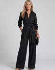 Jovie | Long Sleeve Button Front Wide Leg Jumpsuit