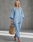 Georgiana | V Neck Tunic Gathered Trouser Set
