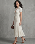 Theodora | Pleated Waistline Stripe Midi Dress