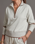 Rain | Zip Neck Long Sleeve Side Stripe Leg Pants Set