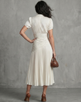 Theodora | Pleated Waistline Stripe Midi Dress