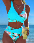 Bikini Contrast Floral Pattern Split