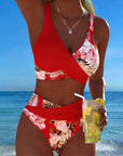 Bikini Contrast Floral Pattern Split