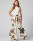 Meadow | Draped Halter Botanical Panel Maxi Dress