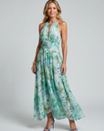 Portia | Pleated Halter Soft Floral Pattern Midi Dress