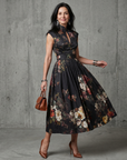 Greta | High Neck Keyhole Floral Pleated Midi Dress