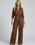 Jovie | Long Sleeve Button Front Wide Leg Jumpsuit