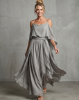 Marisol | Layered Drape Cold Shoulder Top Wide Leg Set