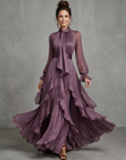 Demetria | Tie Neck Ruffle Tiered Maxi Dress