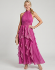 Orea | High Neck Gathered Ruffle Layers Maxi Dress