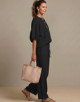Natalia | Zip Front Blouson Top Wide Leg Set