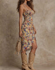 Aura™ | Boho Floral Ruched Midi Dress