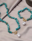 Turquoise & Pearl Necklace Bracelet Set