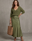 Luciana | Bias Fall Satin Skirt Knit Layer Set