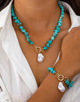 Turquoise & Pearl Necklace Bracelet Set
