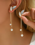 Long Pearl Leaf Earrings