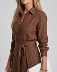 Jovie | Long Sleeve Button Front Wide Leg Jumpsuit