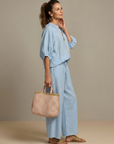 Natalia | Zip Front Blouson Top Wide Leg Set