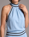 Zephyrine | Contrast Trim Halter Neck Wide Leg Jumpsuit