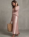Luciana | Bias Fall Satin Skirt Knit Layer Set