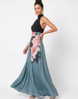 Olympas | Halter Bodice Floral Skirt Maxi Dress