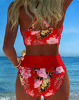 Bikini Contrast Floral Pattern Split