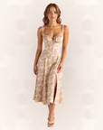 Samantha | Women’s Corset Midi Dress Flowing Skirt