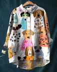 Brigitte | Women's Colorful Fun Cartoon Puppy Print Casual Shirt