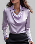 Rose | Women’s Draped Neck Long Sleeve Satin Blouses