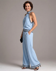 Zephyrine | Contrast Trim Halter Neck Wide Leg Jumpsuit