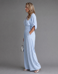 Emene | Draped V Neck Wide Leg Relaxed Jumpsuit