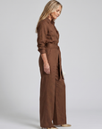 Jovie | Long Sleeve Button Front Wide Leg Jumpsuit