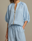 Natalia | Zip Front Blouson Top Wide Leg Set