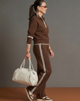 Rain | Zip Neck Long Sleeve Side Stripe Leg Pants Set