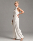 Astrielle | Belted High Neck Wide Leg Sleeveless Jumpsuit