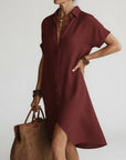 Timéa™ — Midi Shirt Dress Breathable Parisian Elegance