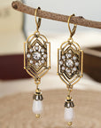 Vintage Golden Inlaid Pearl Earrings