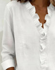 Susan | Blouse with Ruffles, V-Neck and Long Sleeves