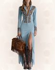 Emily | Women Long Sleeve Fringe Maxi Dress